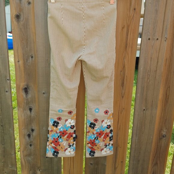 Urban Outfitters BDG Mustard Striped High Waisted Pants with Floral Hem W24 - Picture 5 of 10